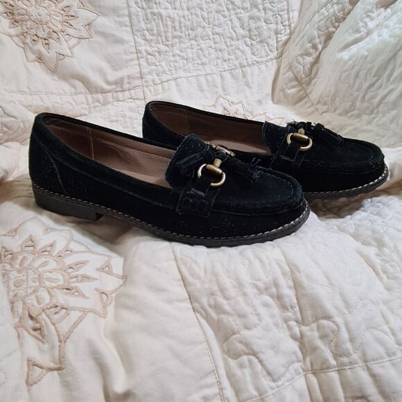 White Mountain Black Suede Leather Loafers with Tassels, Appolo, 8M - Picture 1 of 7